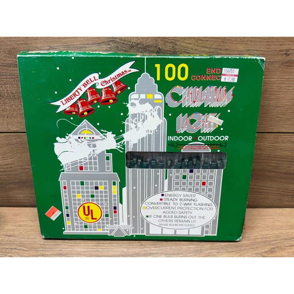 Vintage Liberty Bell 100 Bright Clear Christmas Lights Indoor/Outdoor New in Box